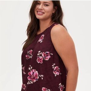 Torrid Burgundy Floral Boatneck Chiffon Tank